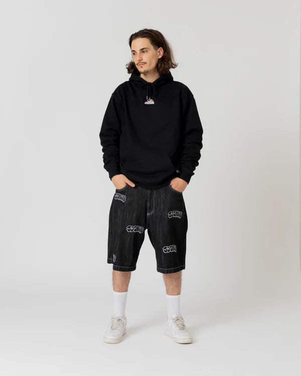 Jacker -Throw Up Denim Baggy Short - Black