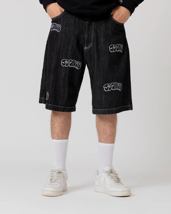 Jacker -Throw Up Denim Baggy Short - Black