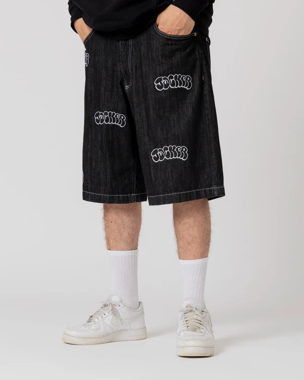 Jacker -Throw Up Denim Baggy Short - Black