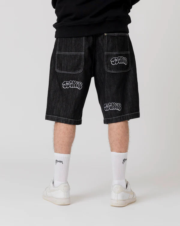 Jacker -Throw Up Denim Baggy Short - Black