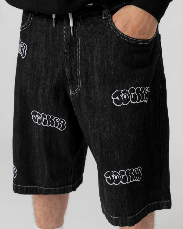 Jacker -Throw Up Denim Baggy Short - Black